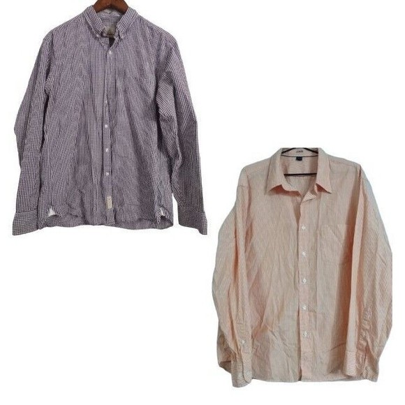 J.Crew Mens Large Long Sleeve Button Down Shirt Lot Of 2 Plaid And Striped - Picture 1 of 11